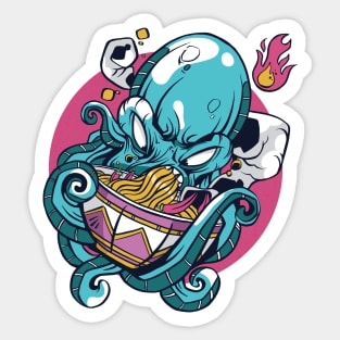 Cartoon Octopus Devouring Ramen Sticker